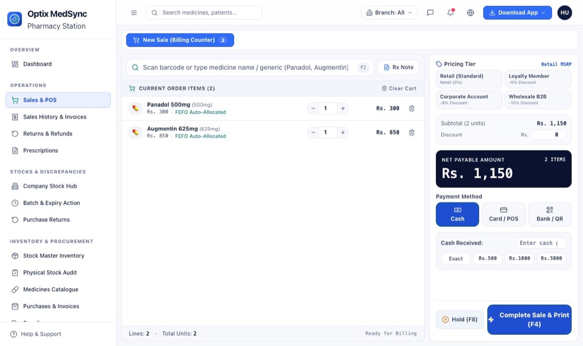 Counter POS with batch and expiry